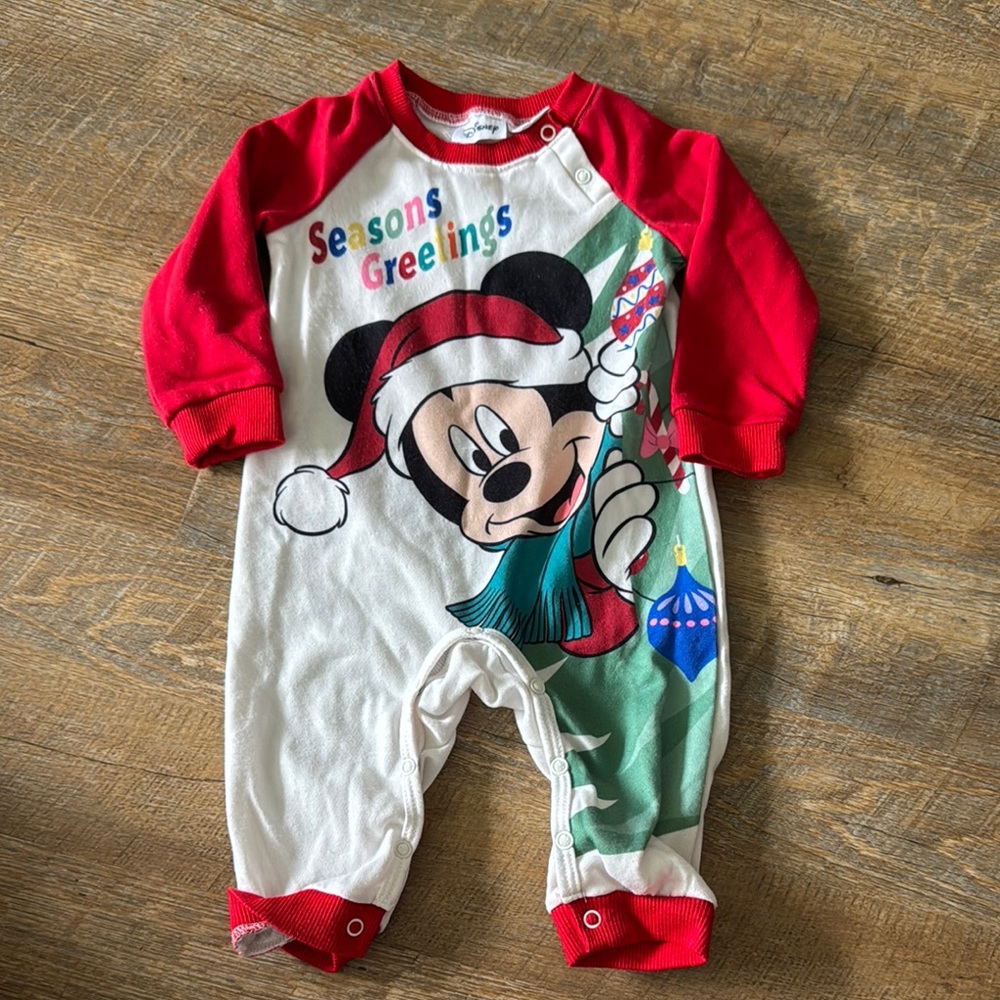 Disney Red and White Mickey Mouse Christmas Onesie